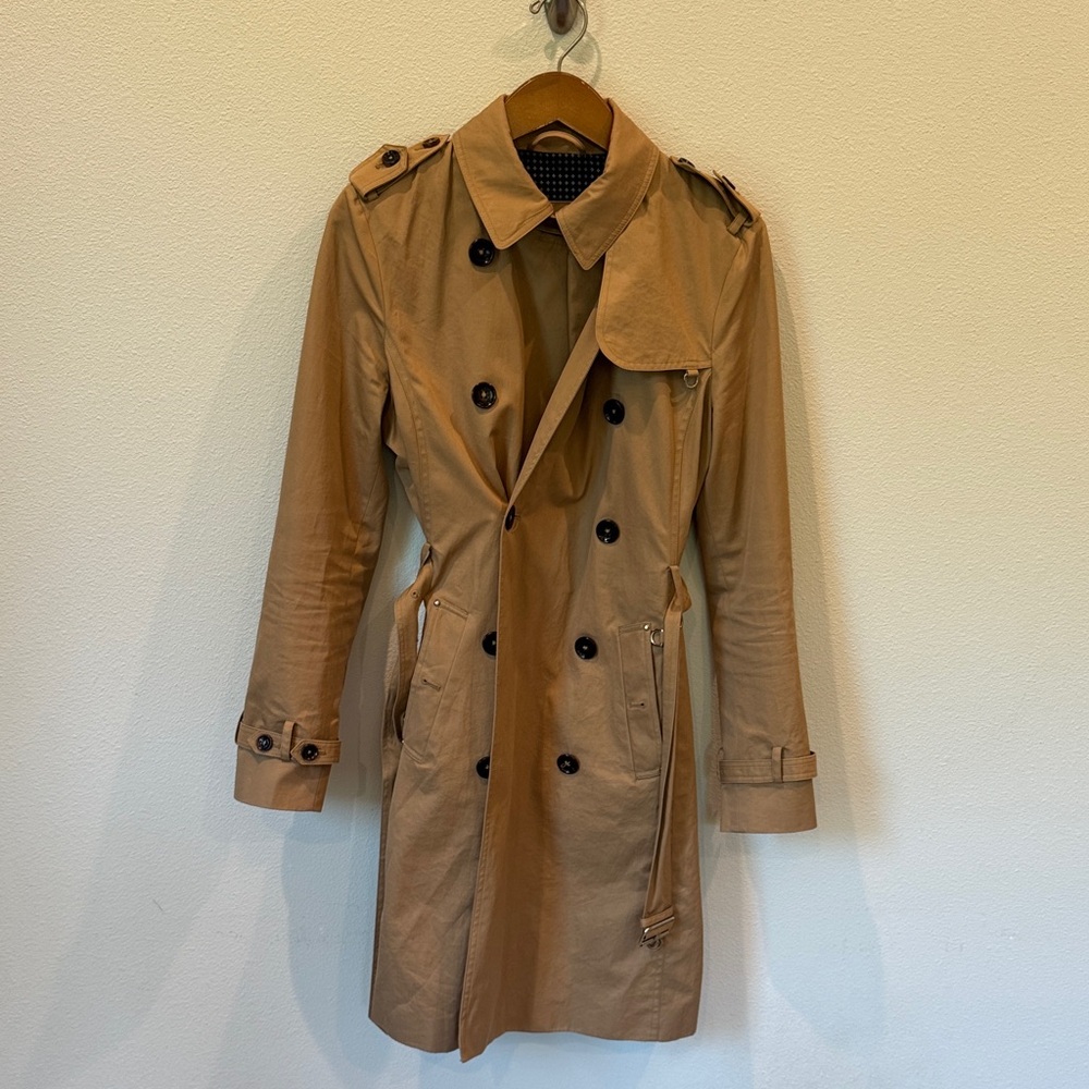 Massimo Dutti Tan Double-Breasted Trench Coat